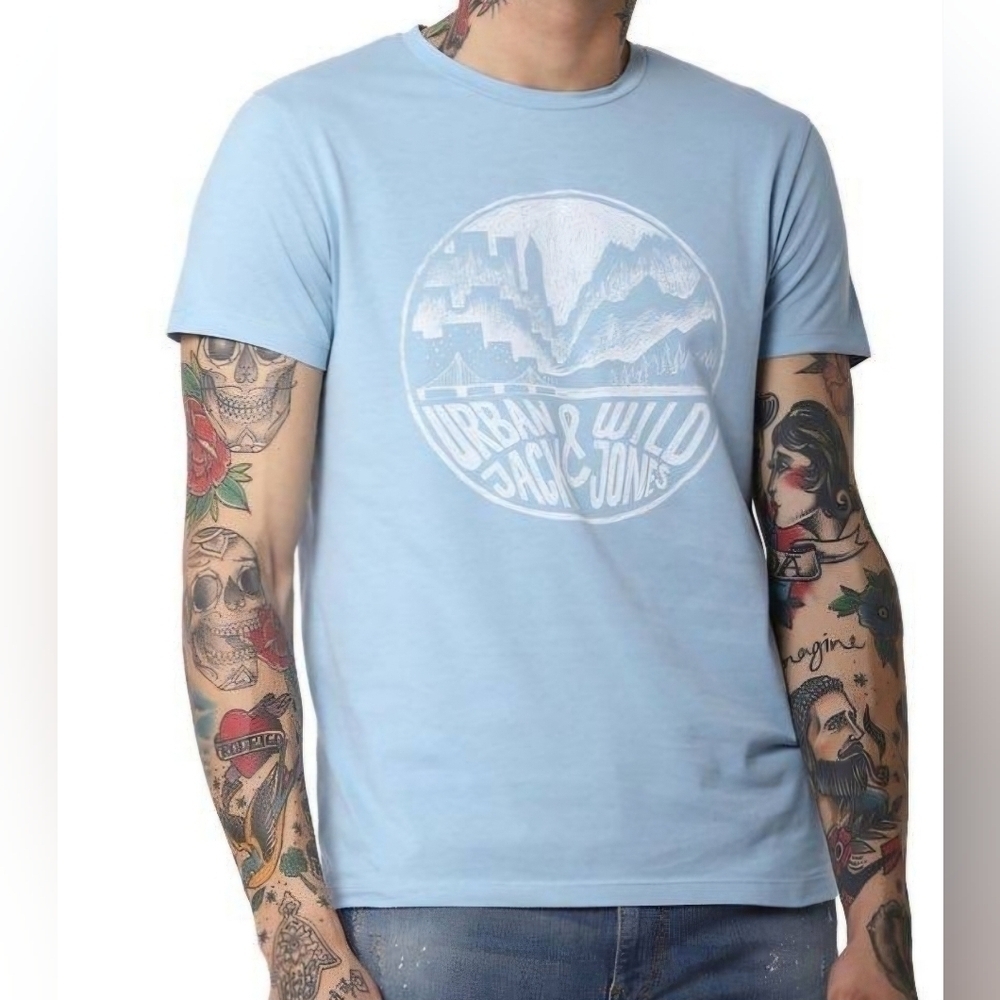 Jack & Jones Urban Wild Graphic Tee Men’s XL Blue Streetwear T Shirt